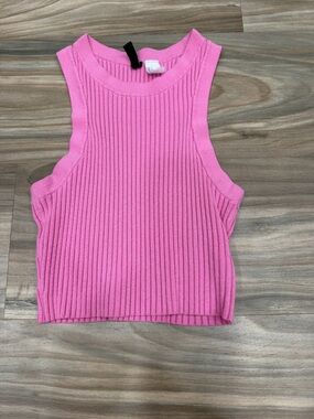 Divided Hot Pink Ribbed Cropped Tank